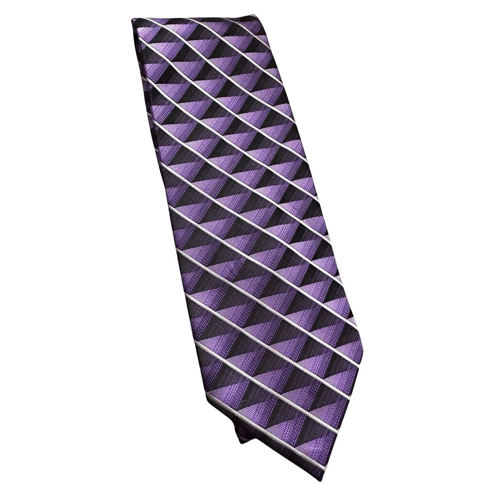 Vintage Stafford Purple Black Checked Polyester Necktie